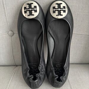 New Tory Burch Black Flats with Silver Medallion